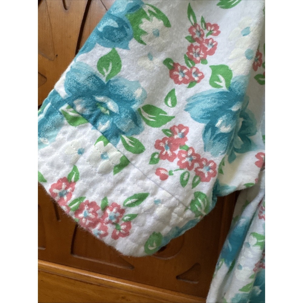 VTG Moon Dance SZ L Pearl Snap Housecoat Pocket Blue Floral Granny Core Retro - Picture 5 of 10